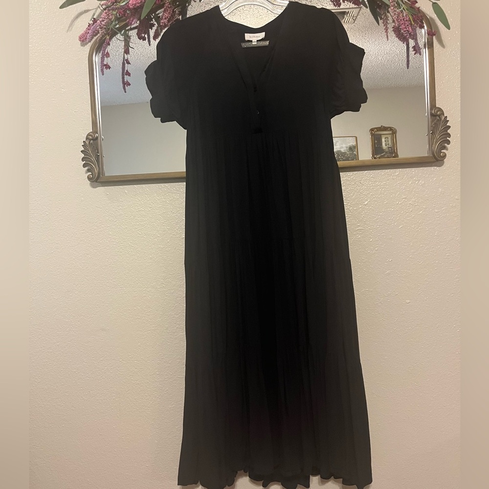 Bohme Black Puff Sleeve Midi Dress